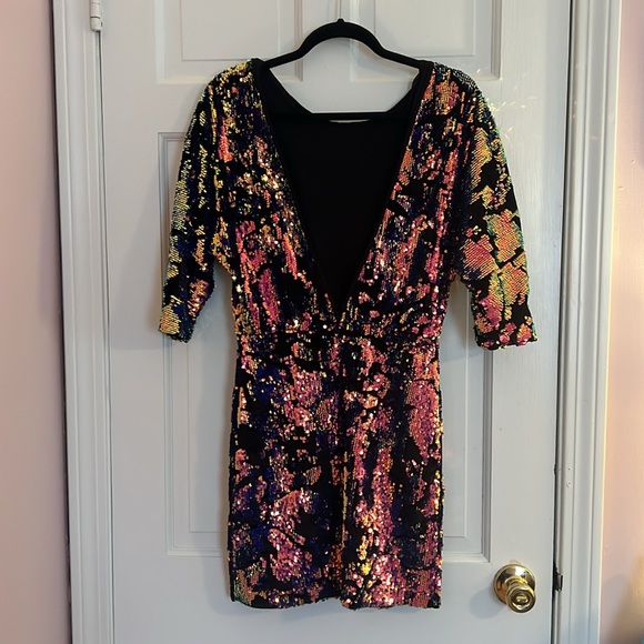 Sequin and velvet mini dress - Picture 3 of 4